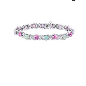 Kay Jewelers Sterling Silver Heart Shaped Opal and Pink Sapphire Bracelet